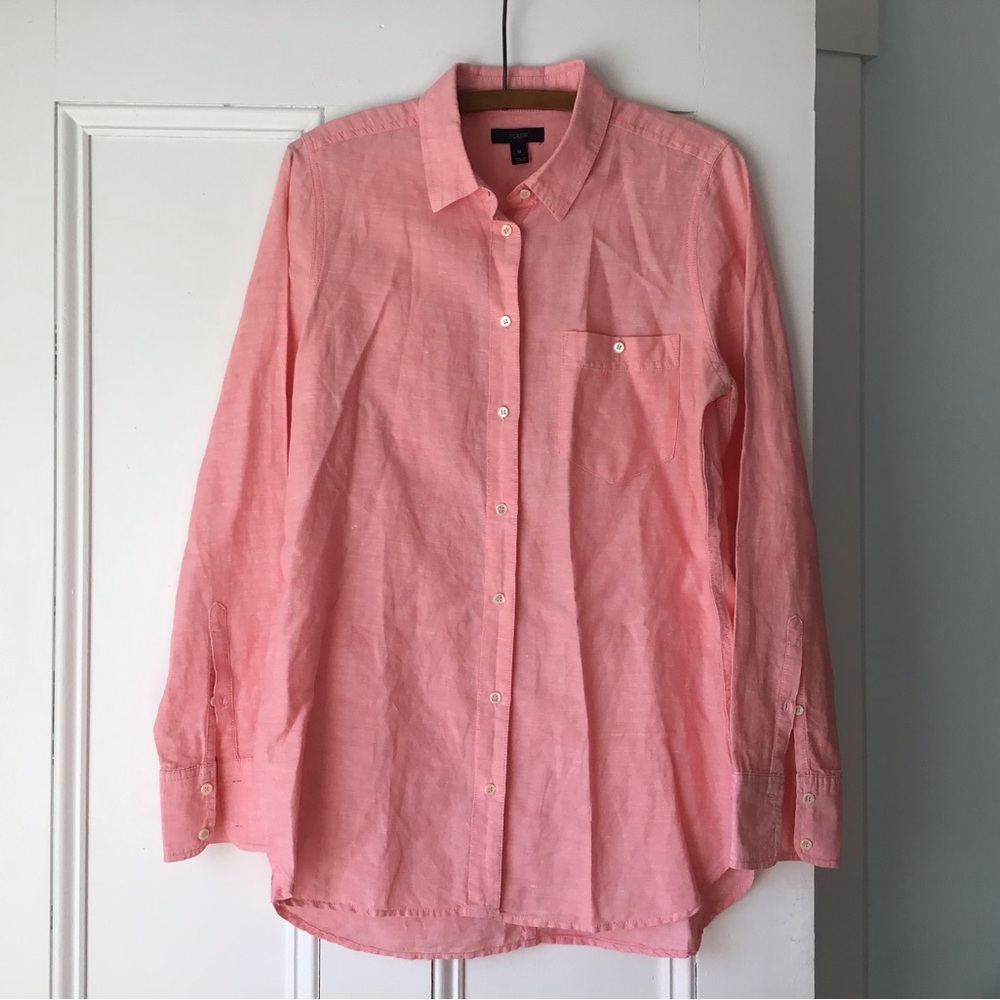 J Crew cotton/linen/ramie salmon colored top